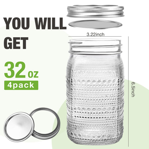 WACOI mason jars feature hobnail textured exterior for stylish kitchen organization.