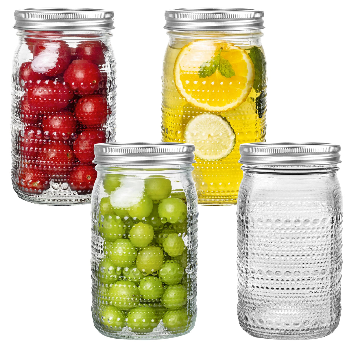 WACOI Mason jars 32oz wide-mouth with lids for easy canning and storage.