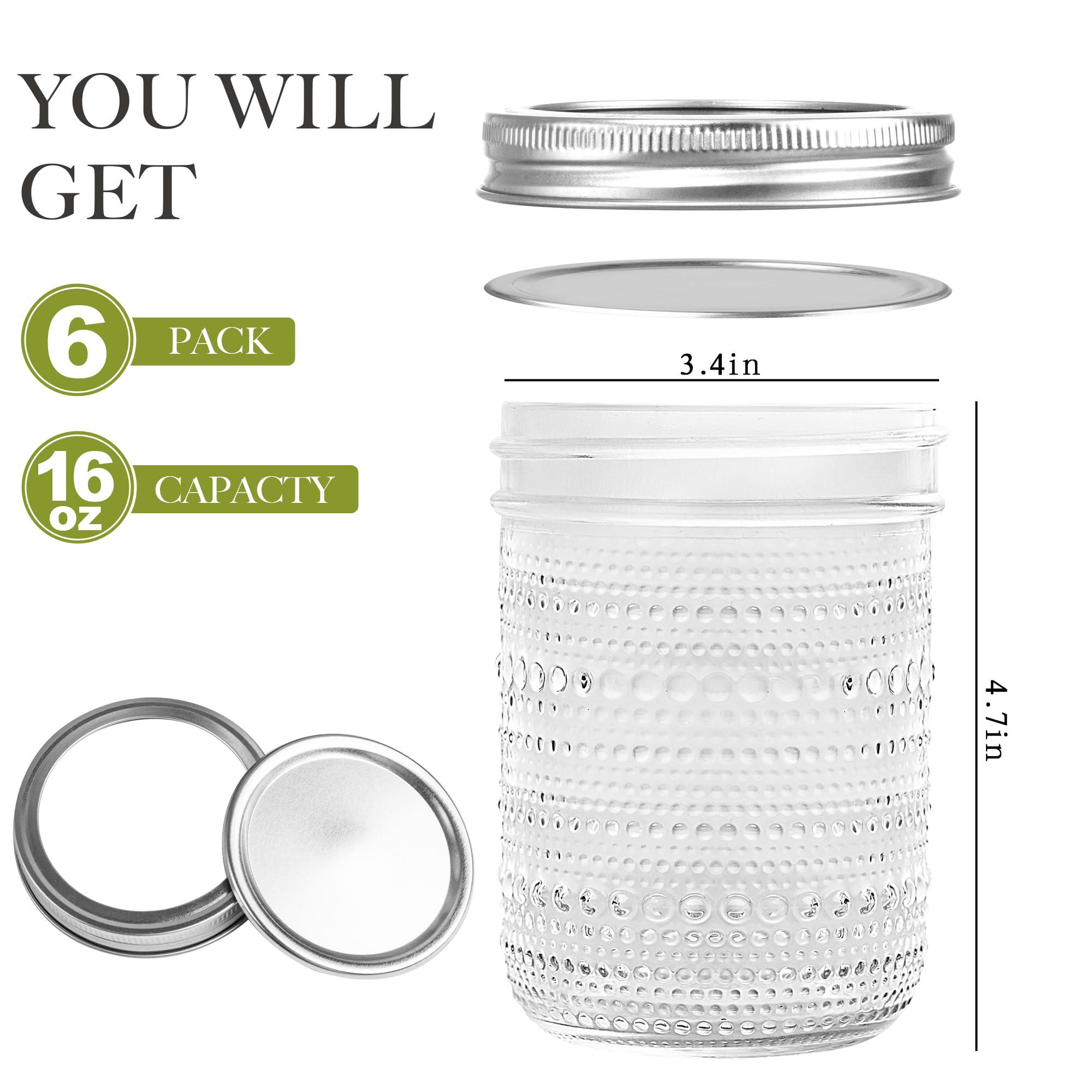 WACOI wide mouth 16oz mason jar eases filling and cleaning.