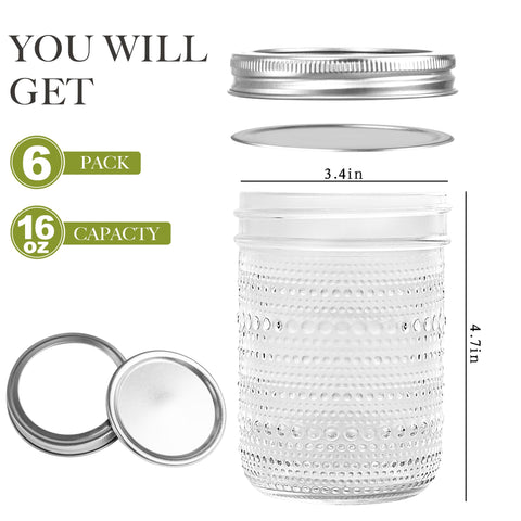 WACOI wide mouth 16oz mason jar eases filling and cleaning.