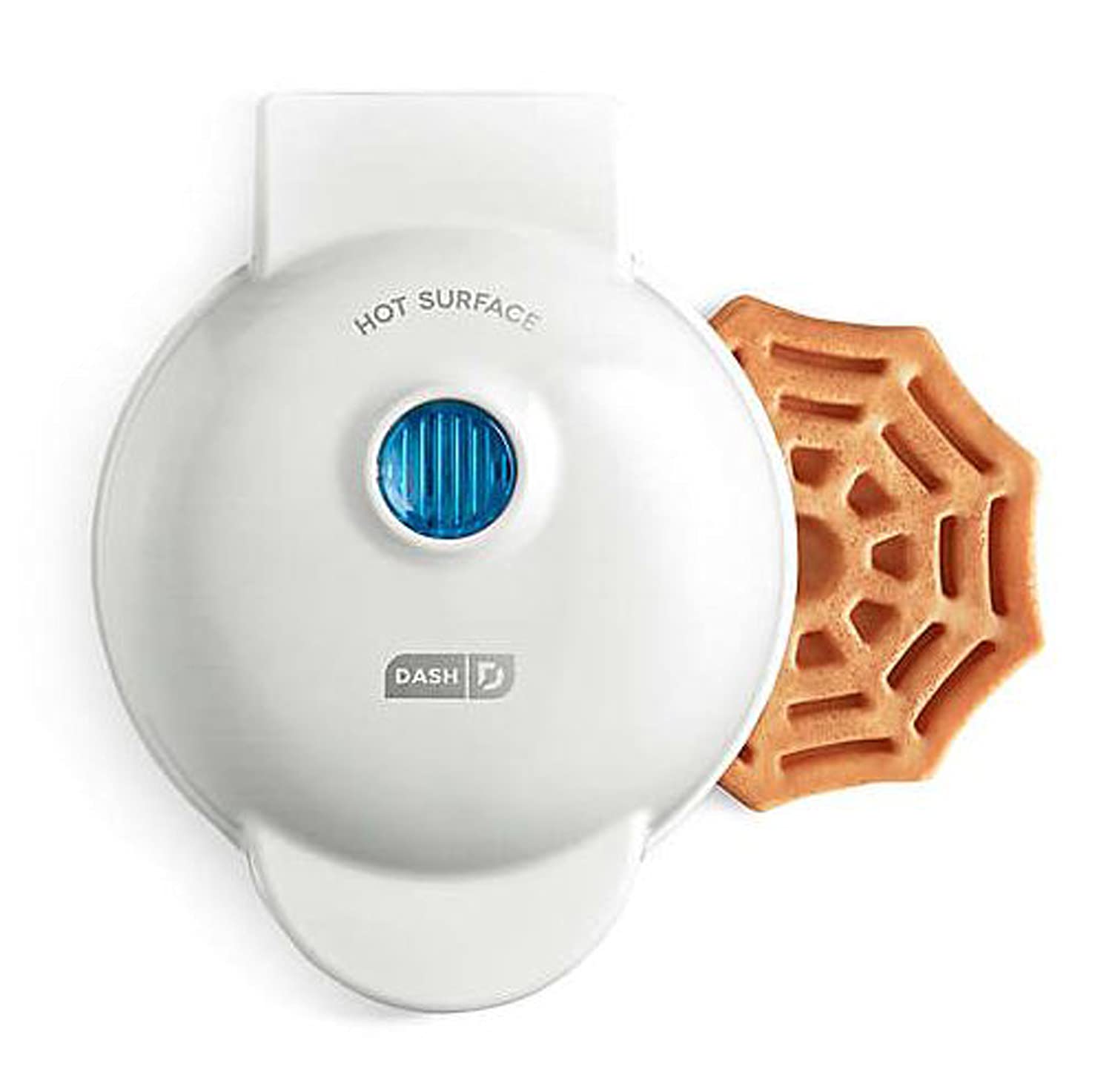 Waffle Maker Dash Spiderweb mini waffle plate for crisp Halloween waffles.