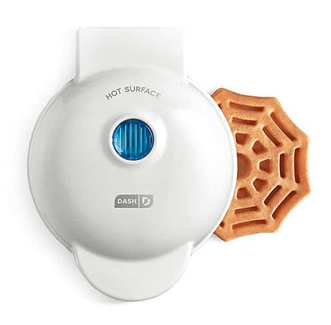 Waffle Maker Dash Spiderweb mini waffle plate for crisp Halloween waffles.