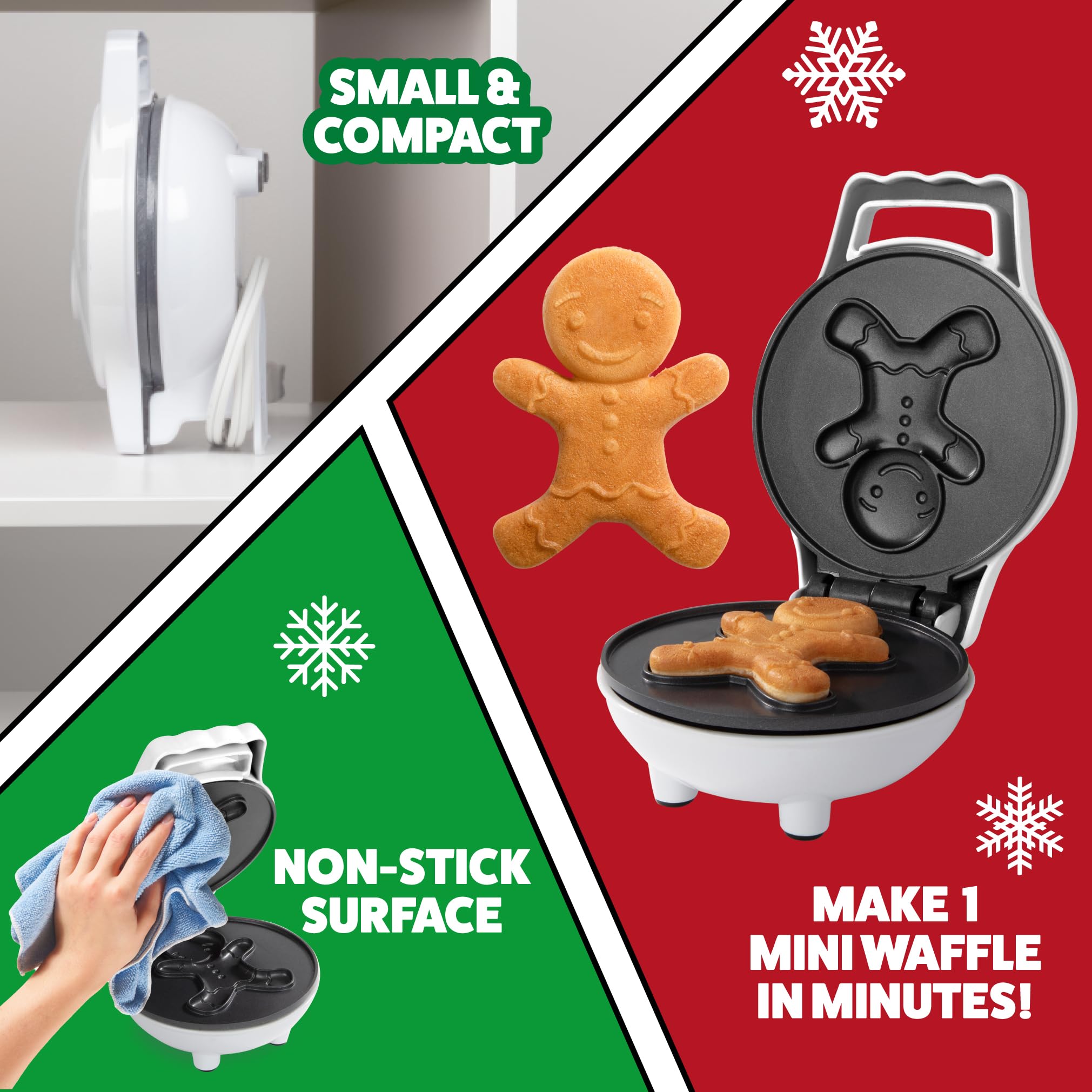 Waffle Wow Gingerbread Man mini waffle maker batter pour for playful holiday mornings.
