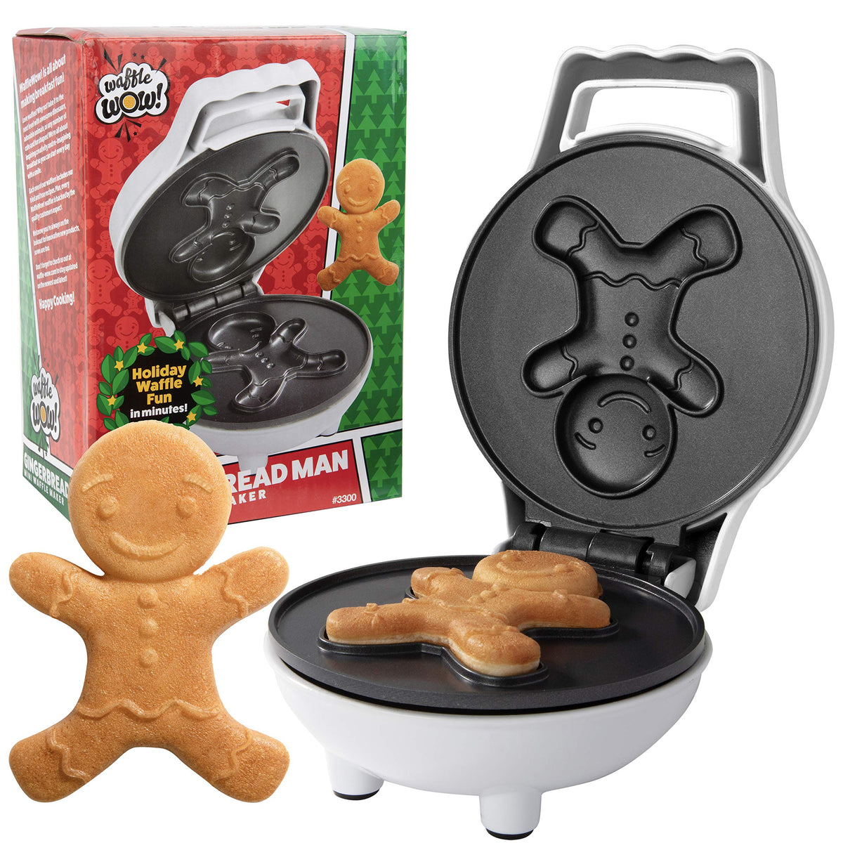 Waffle Wow Gingerbread Man mini waffle maker front view for quick festive breakfasts.