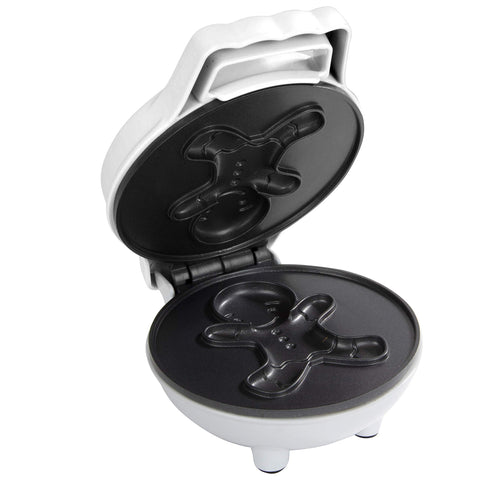 Waffle Wow Gingerbread Man mini waffle maker with recipe guide included.