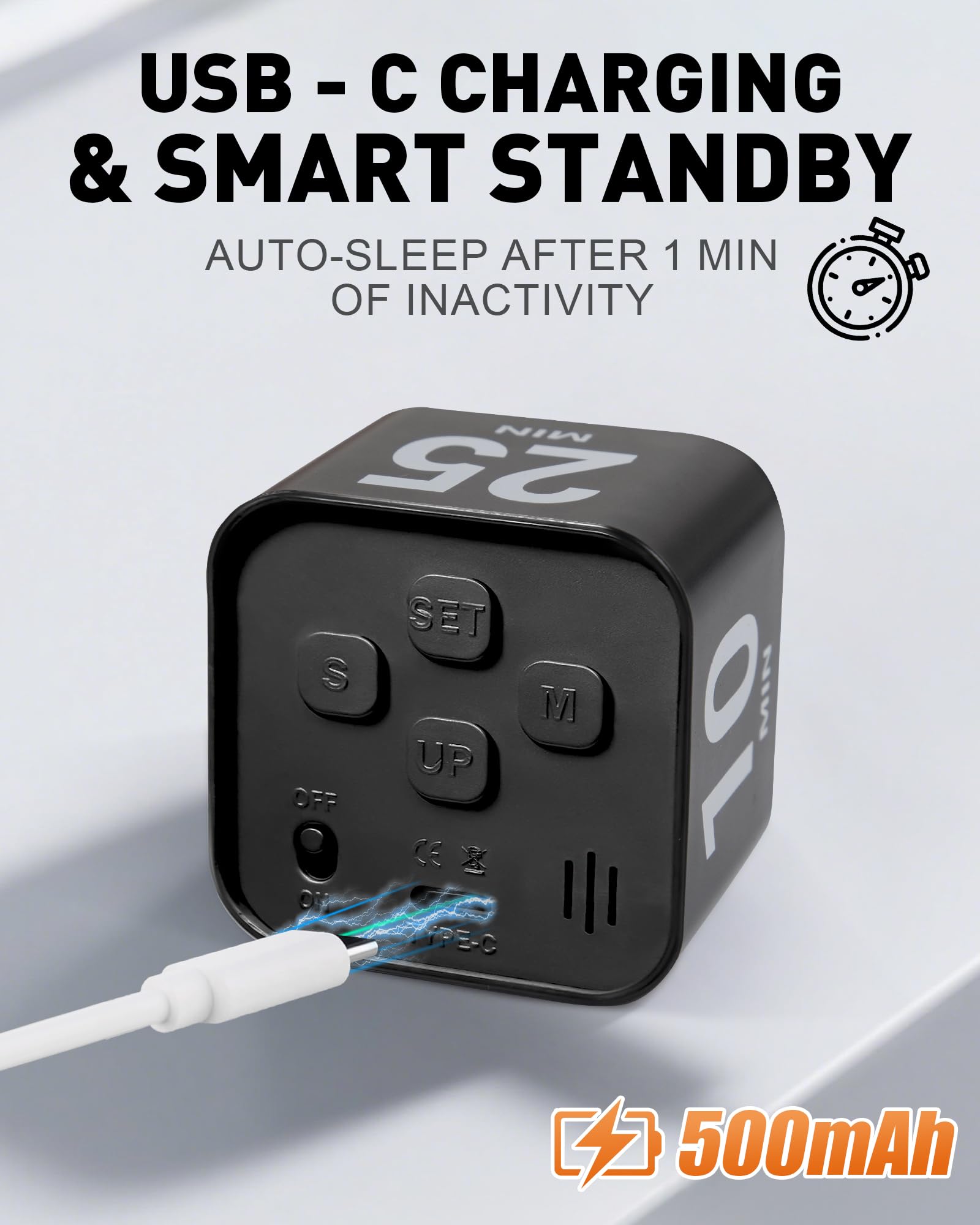 WAFHX Pomodoro Timer Cube stand angle for comfortable viewing during work.