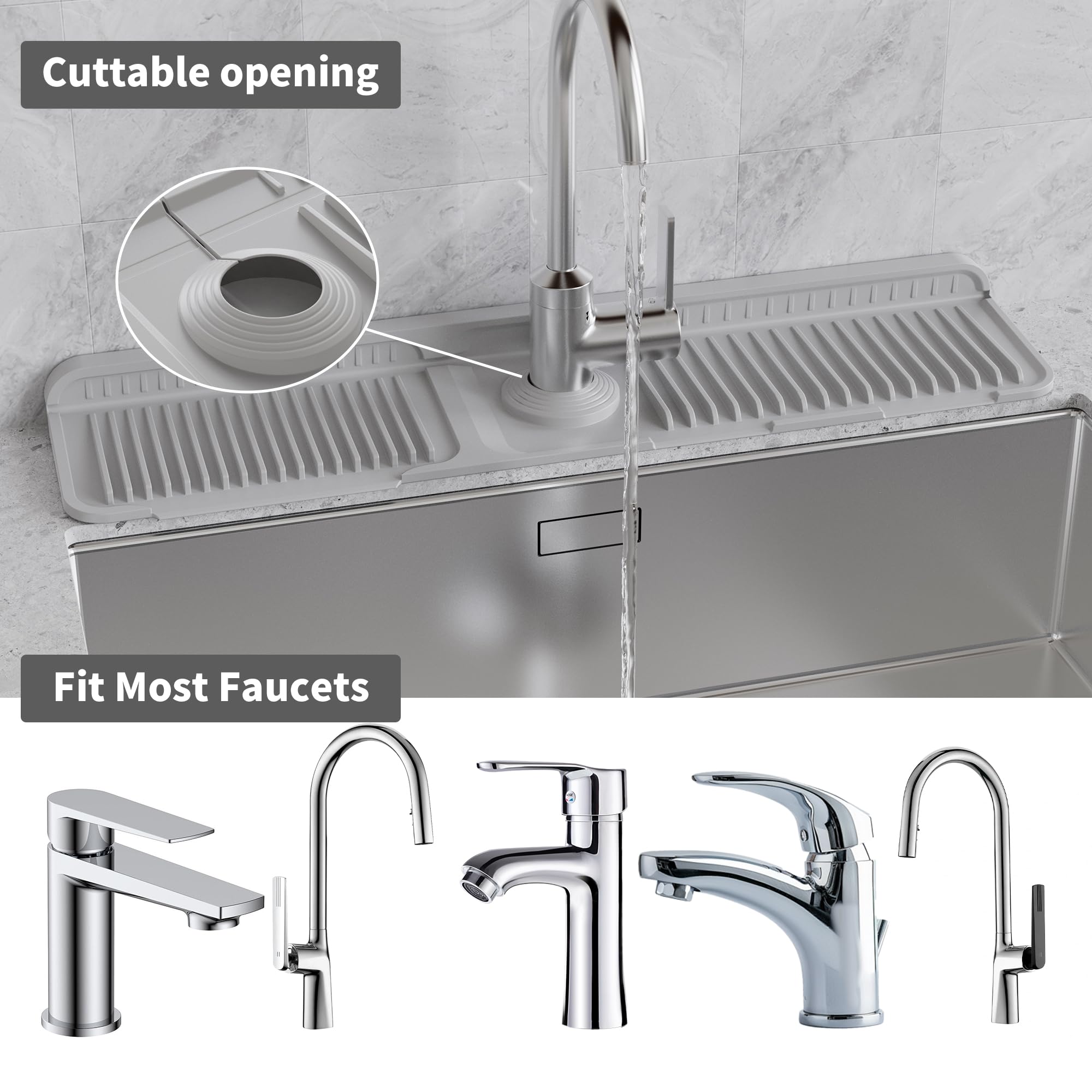 WAFT YEARN gray mat drains quickly to reduce countertop moisture.