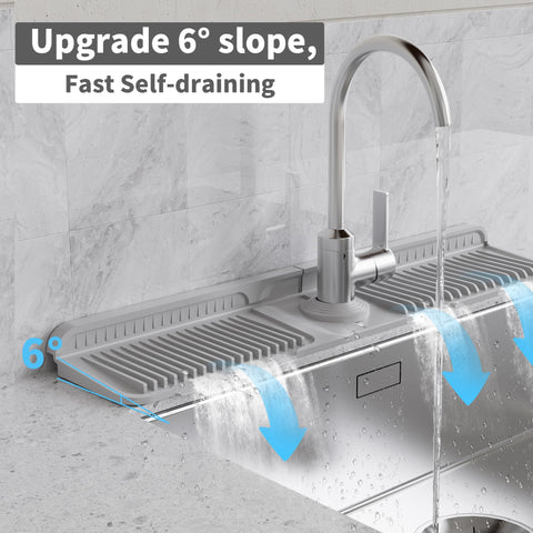 WAFT YEARN gray silicone kitchen mat provides reliable splash protection.