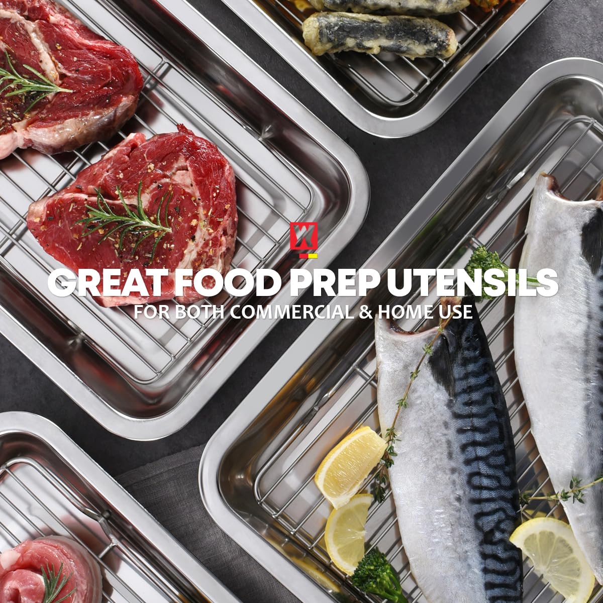 Wagensteiger 3-in-1 tray with rack supports resting grilled meats.