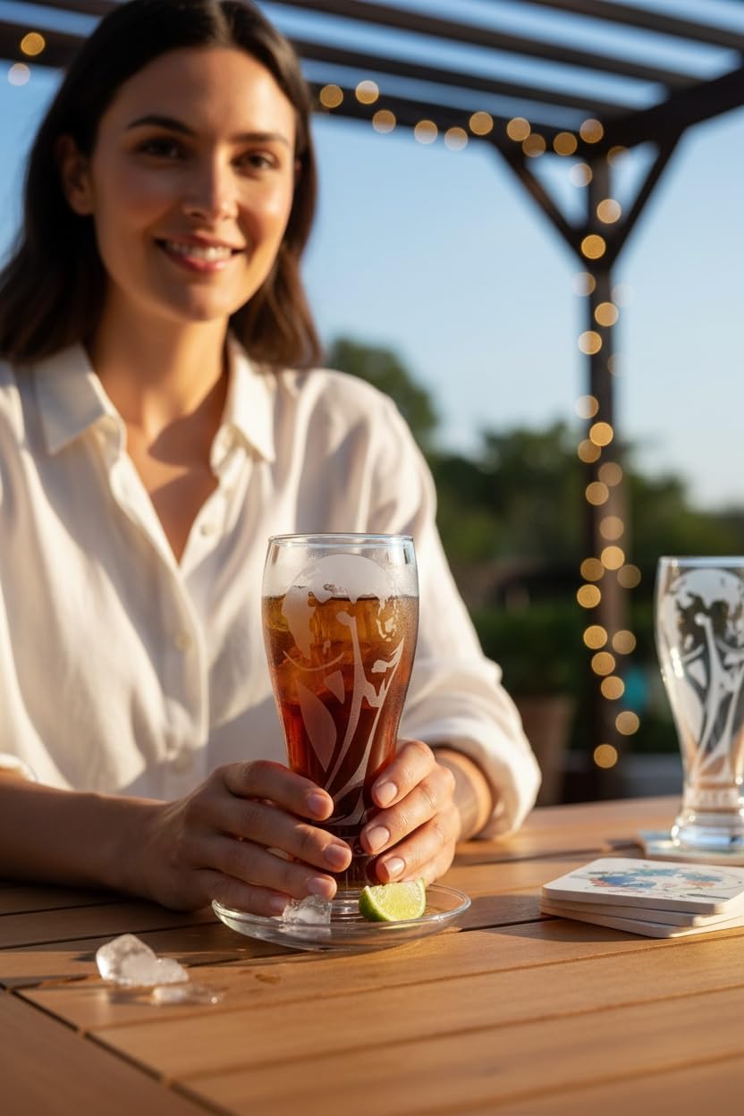 Closeup of Wagon International shatterproof SAN pilsner glass for hosting.