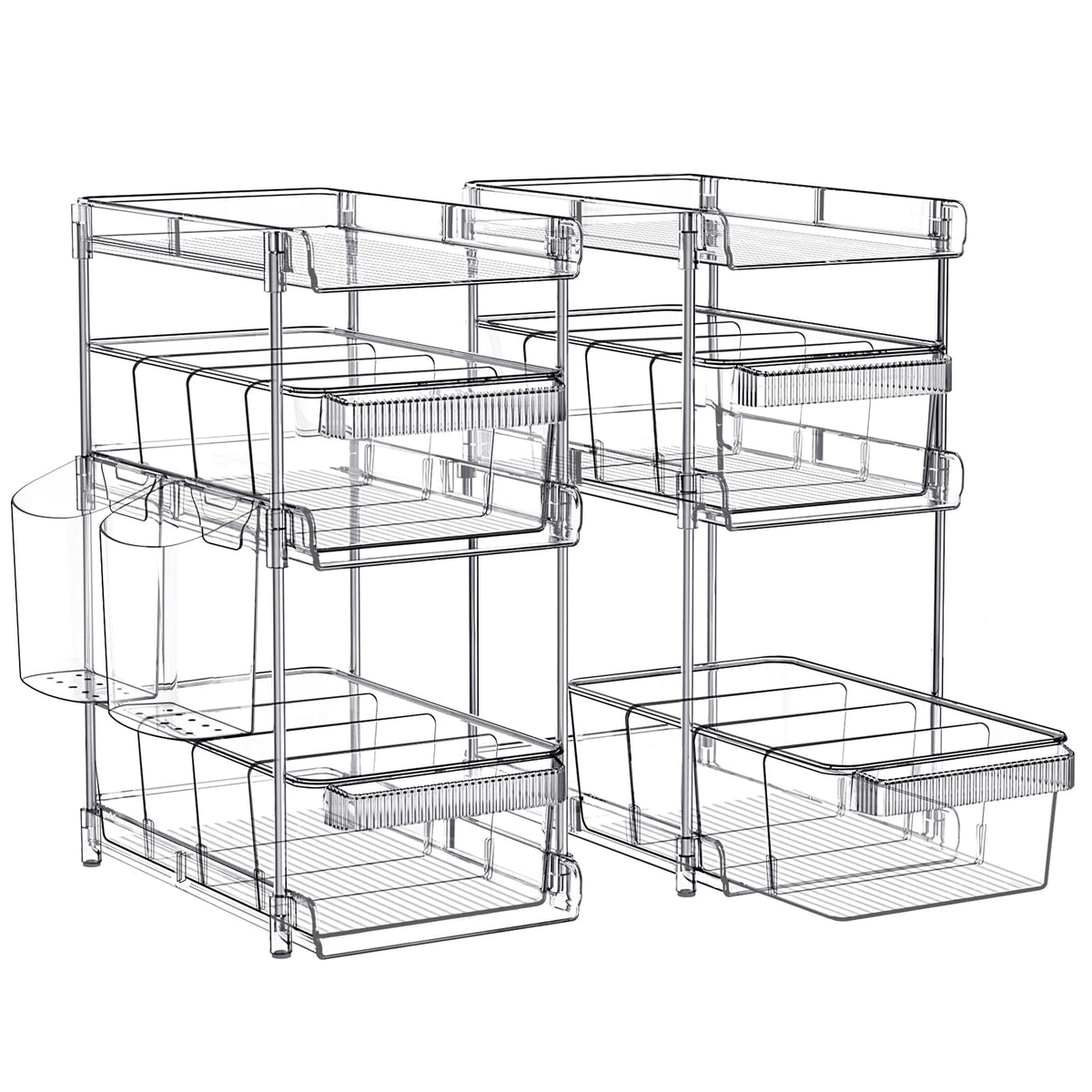WAKISA clear 3-tier pull-out bathroom organizer keeps essentials visible and accessible.