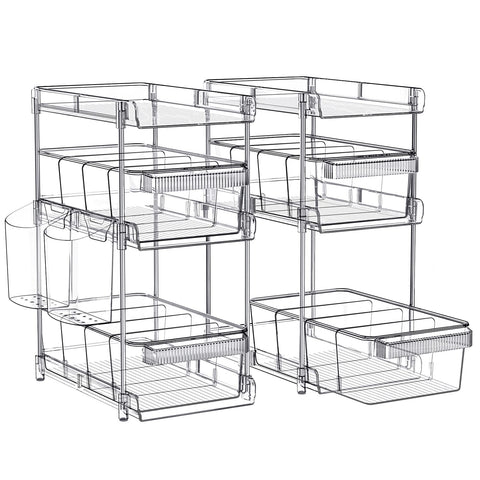 WAKISA clear 3-tier pull-out bathroom organizer keeps essentials visible and accessible.