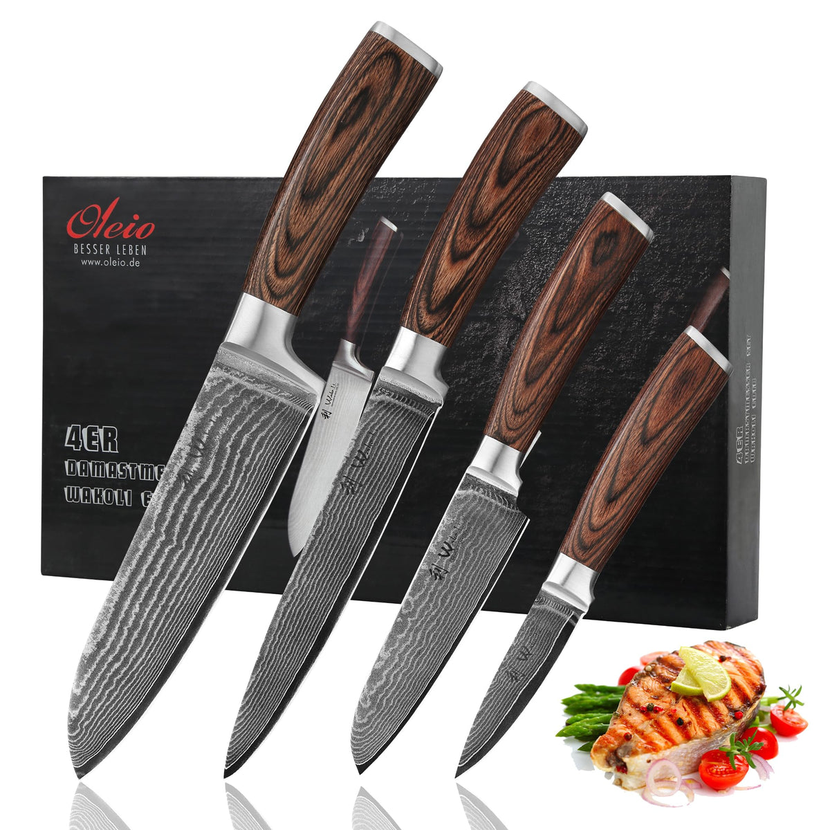 Wakoli EDIB knife set hero showcases premium Damascus blades for precise slicing
