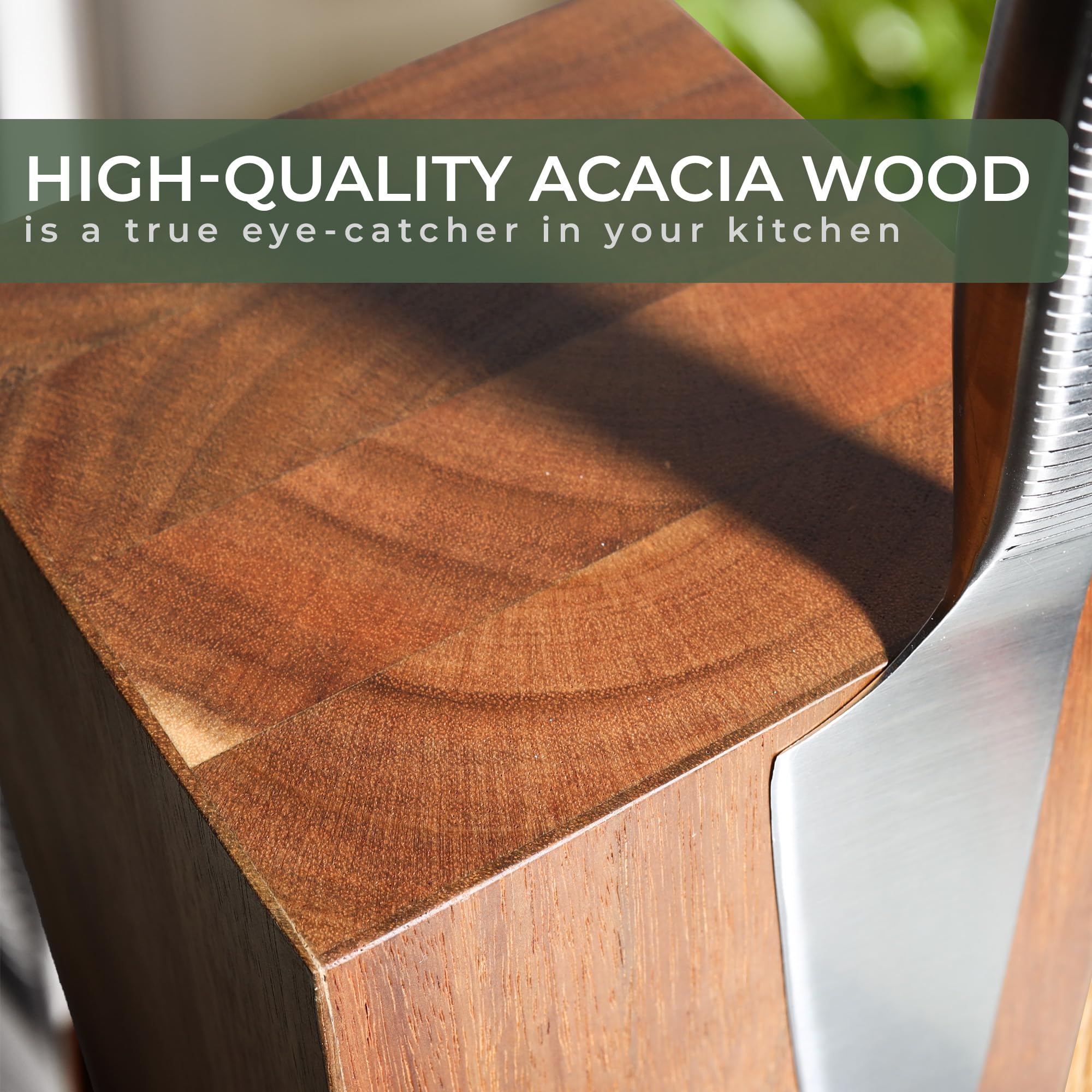 WALDWERK blade-friendly acacia surface protects edges during storage