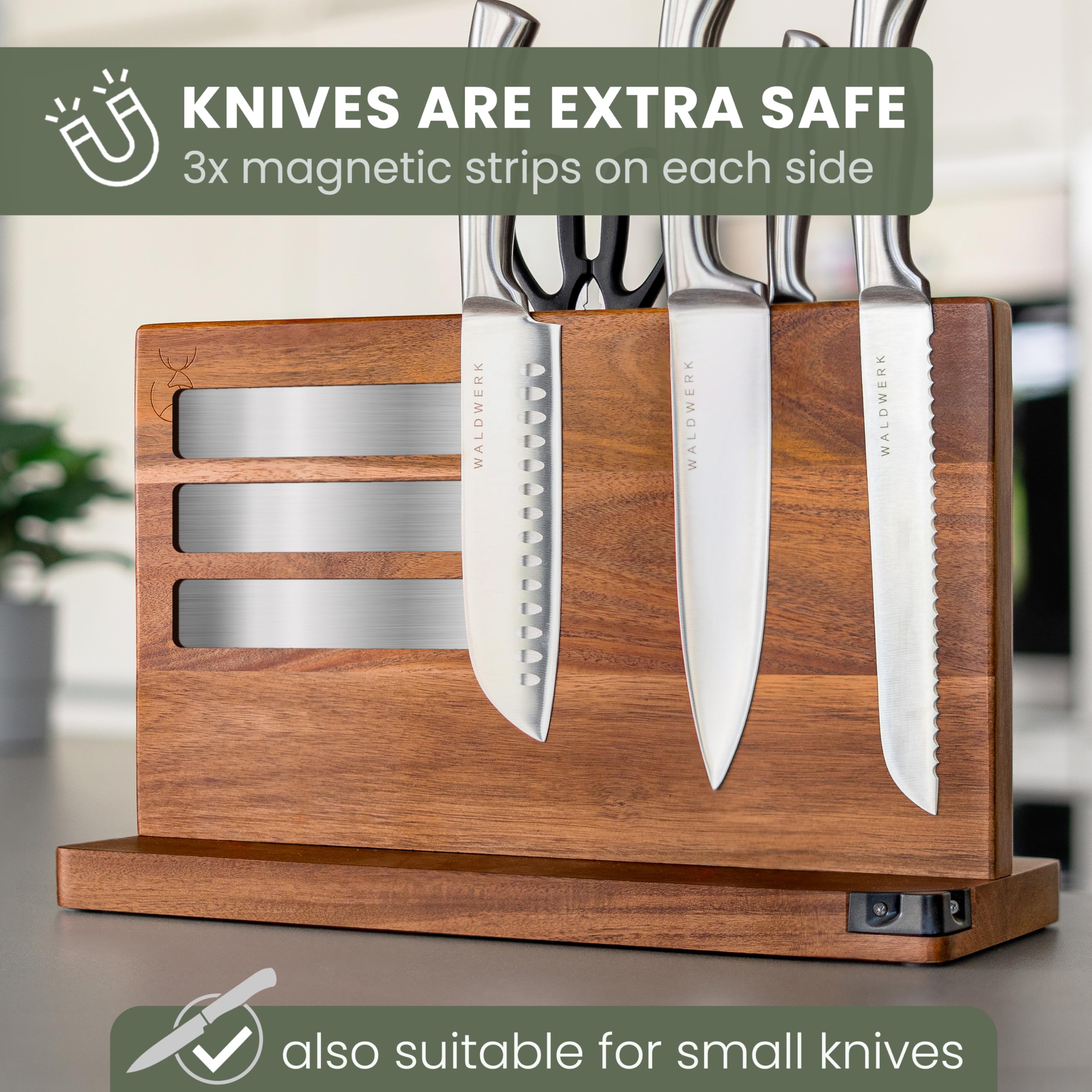 WALDWERK built in knife sharpener for quick edge maintenance.