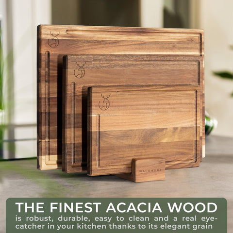 WALDWERK cutting board stand with boards offers convenient drying and storage.