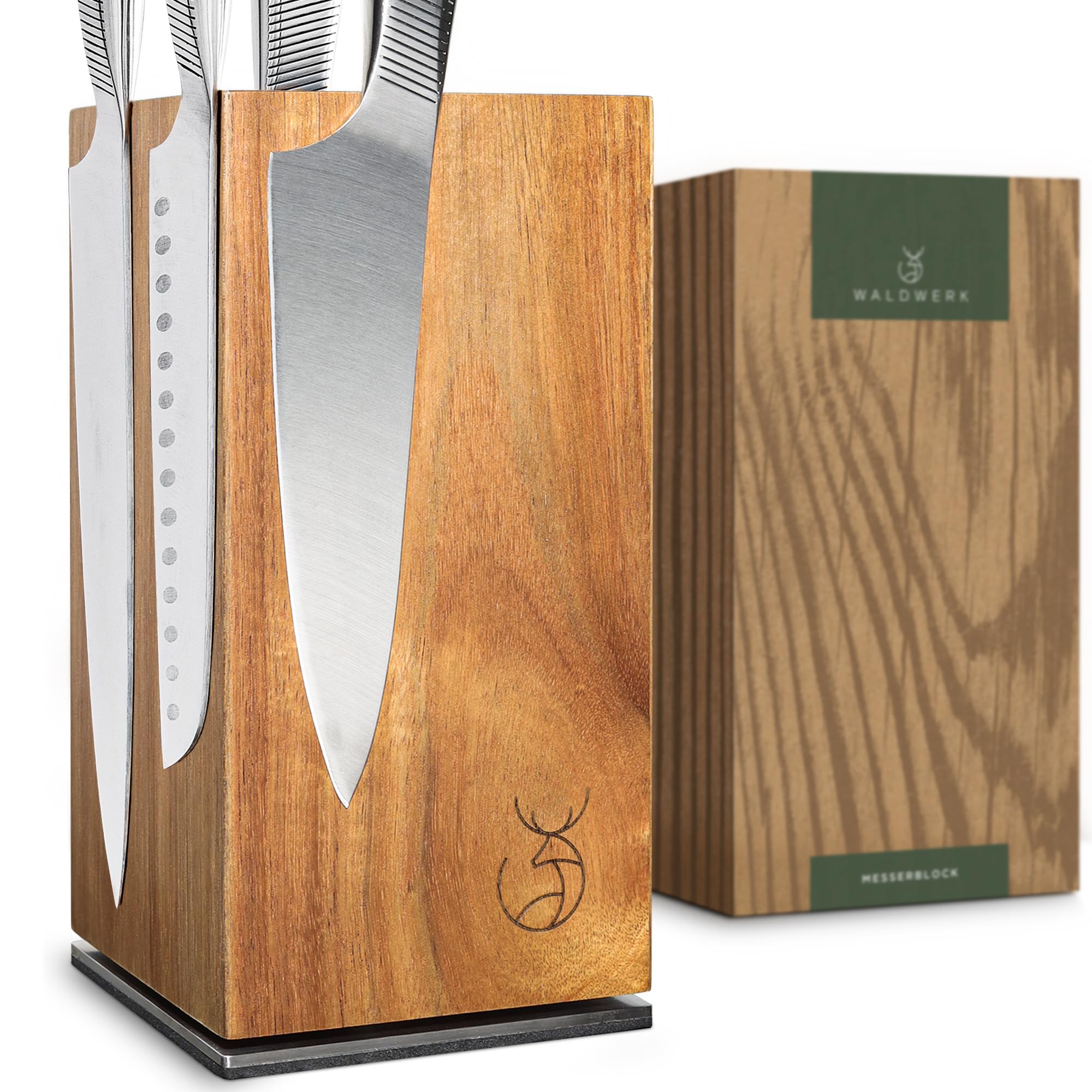 WALDWERK magnetic knife holder in acacia wood with 360° rotation for easy access