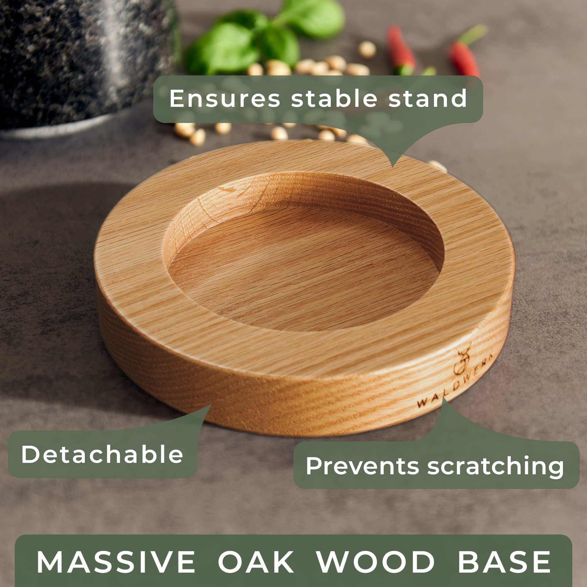 WALDWERK natural granite mortar with textured surface for durable grinding.