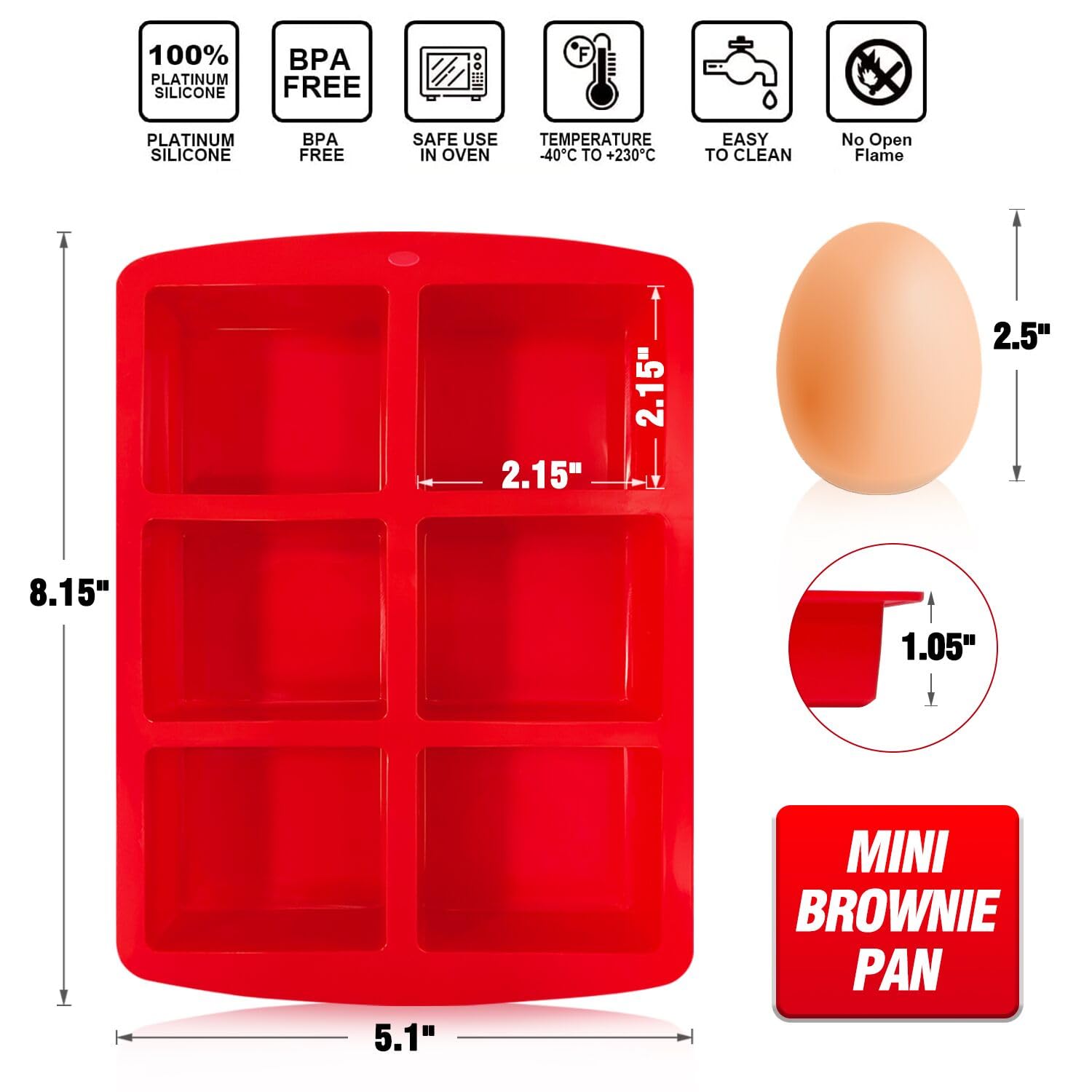 Walfos 6-cavity square silicone baking pan ideal for muffins and mini cakes.