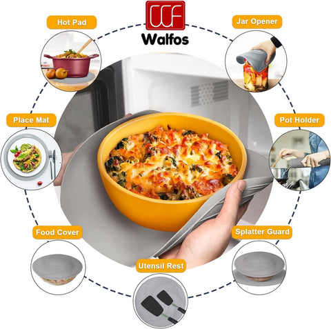 Walfos anti-slip texture silicone mat provides secure grip on hot pans.