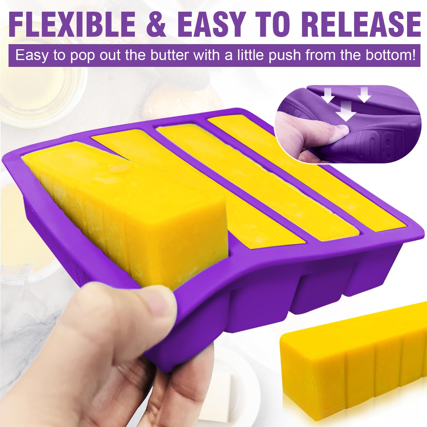 Walfos butter mold with measurement lines for accurate dosing.
