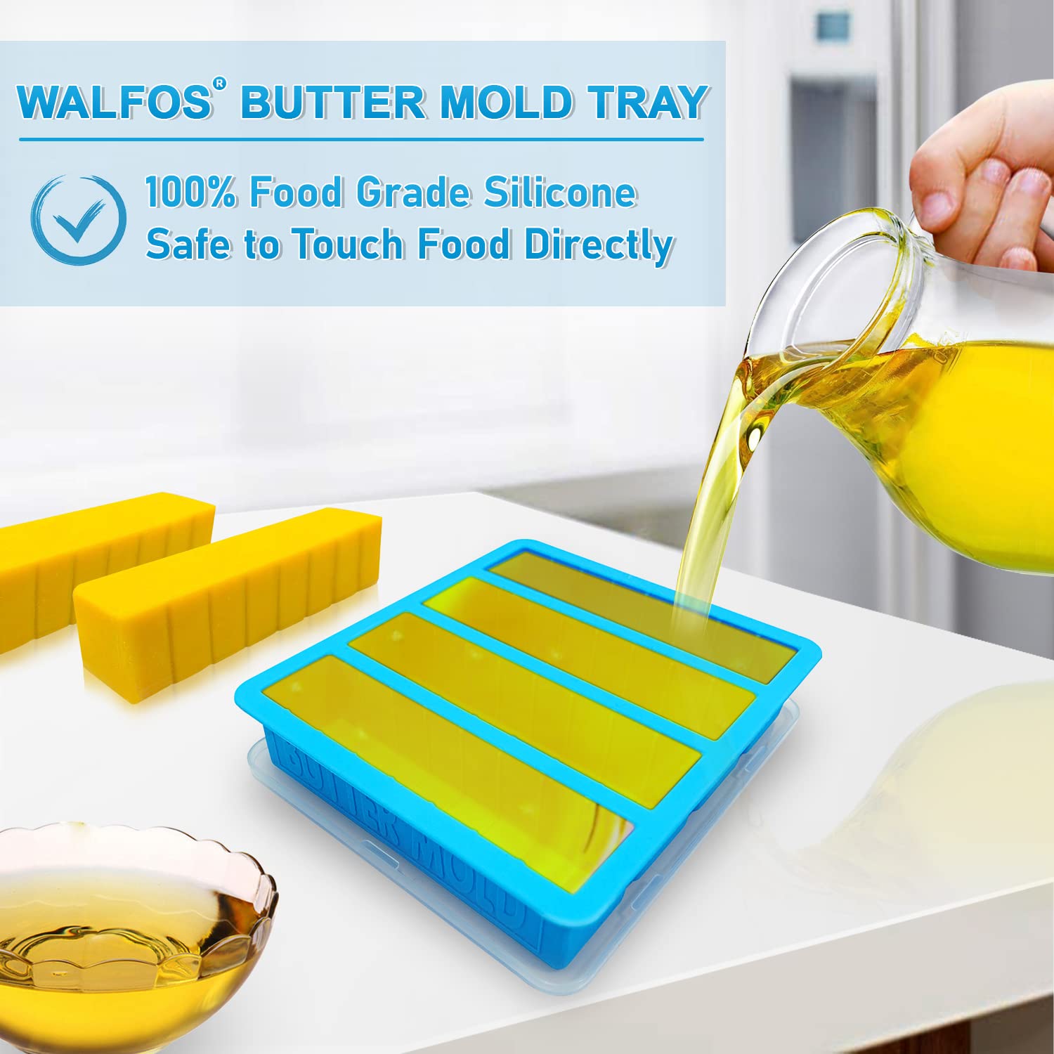 Walfos butter tray with measurement marks for accurate portioning.