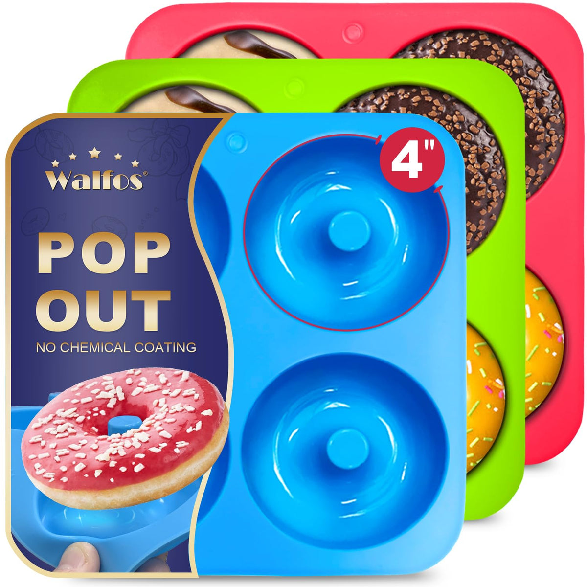 Walfos 4-inch donut mold offers easy release for quick, mess-free donuts.