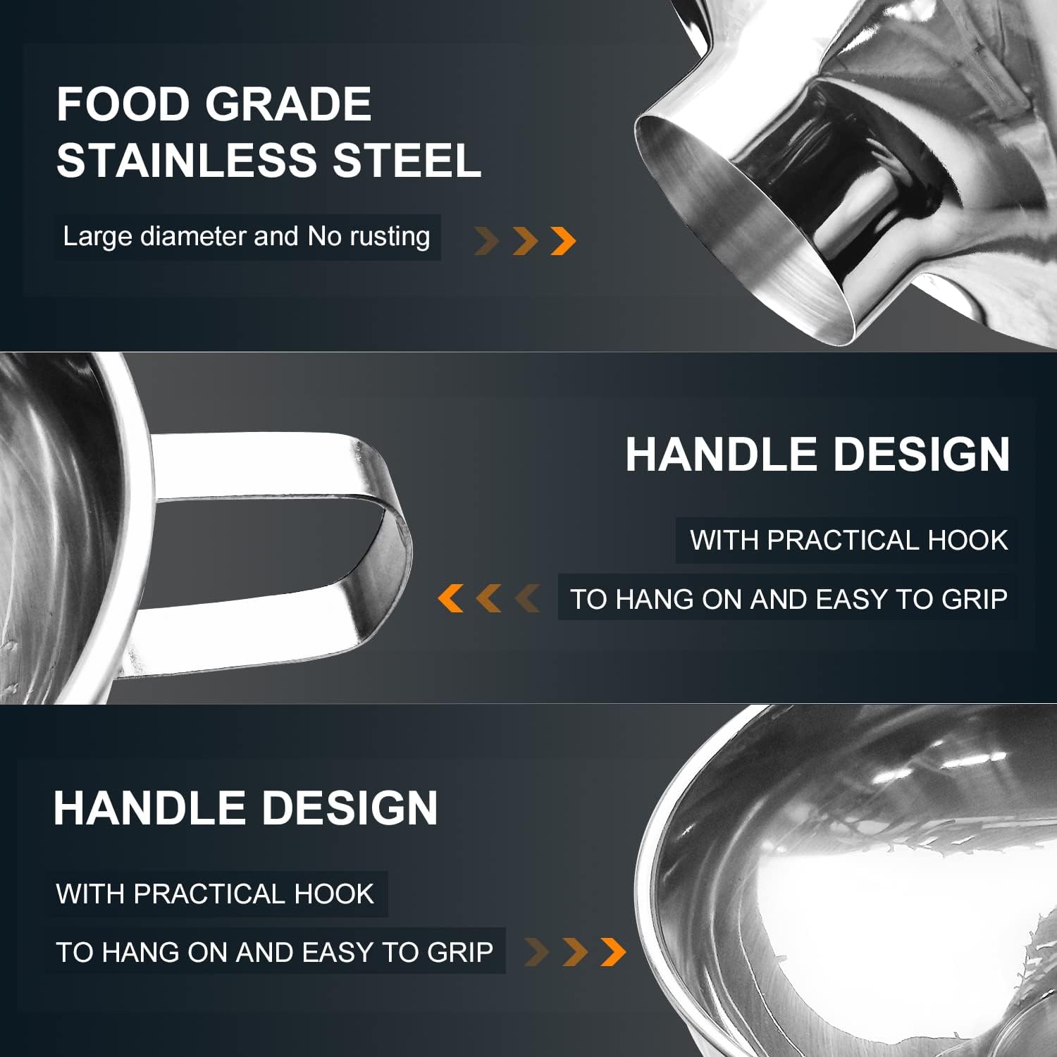 Walfos ergonomic handle design funnel for steady pouring
