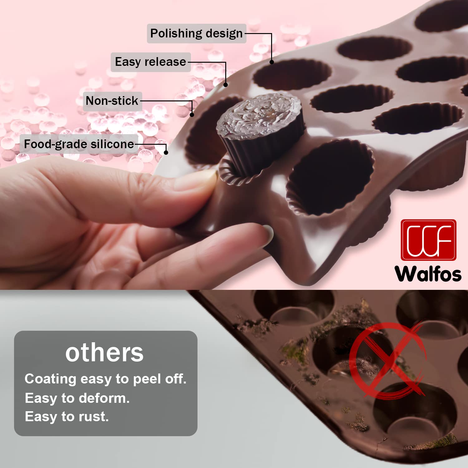 Walfos fat bomb mold silicone offers versatile use from freezer to oven.