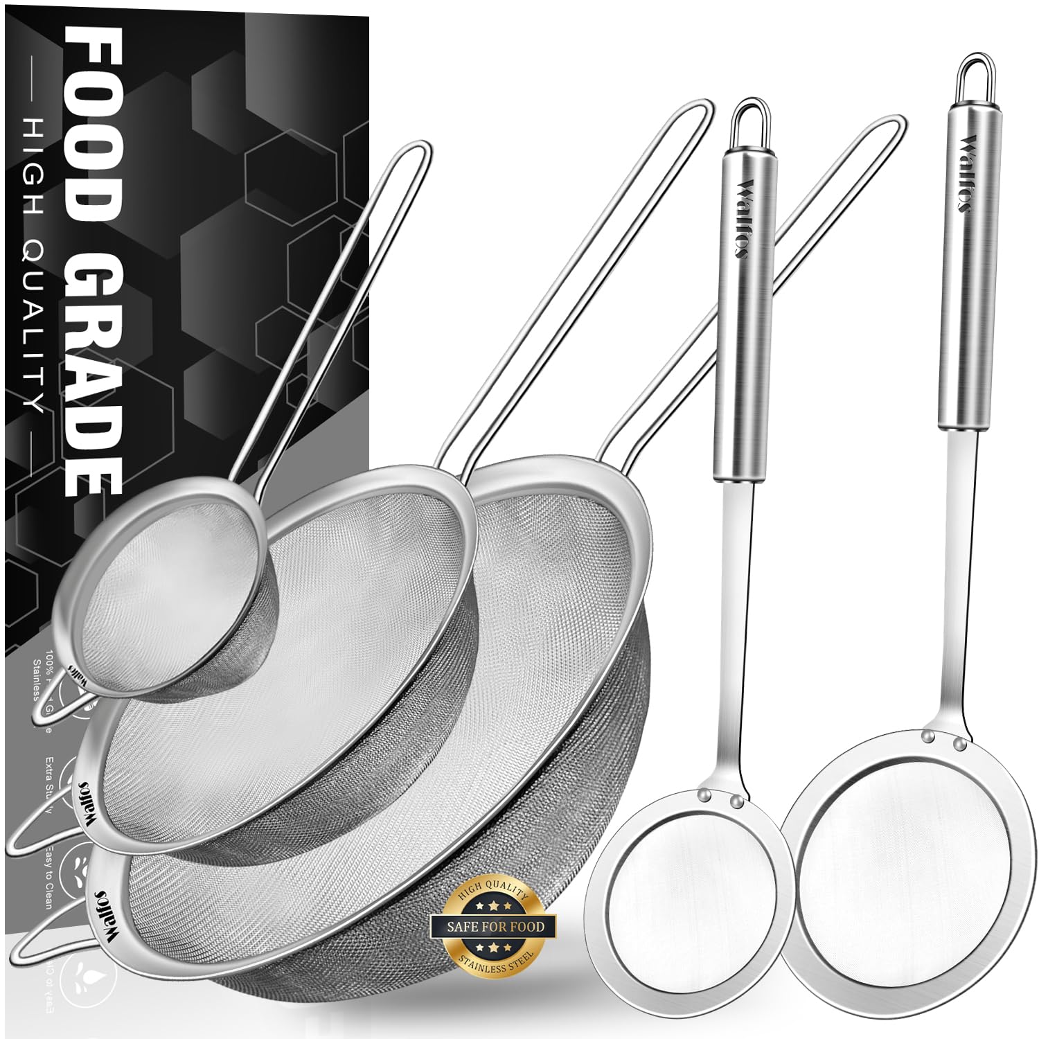 Walfos fine mesh strainer set for rinsing quinoa and pasta.