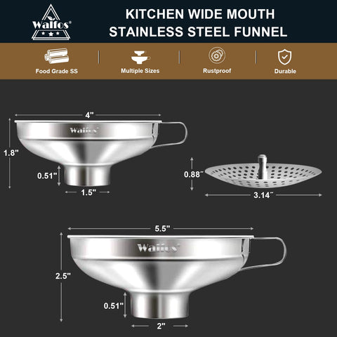 Walfos funnel with removable strainer prevents clogging