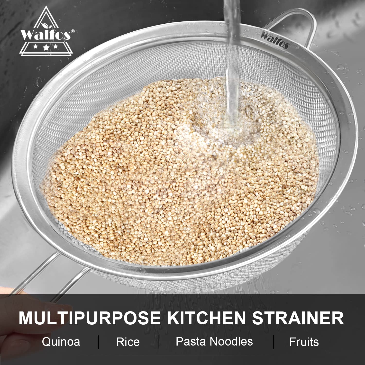 Walfos hanging-storage strainer keeps counters tidy.