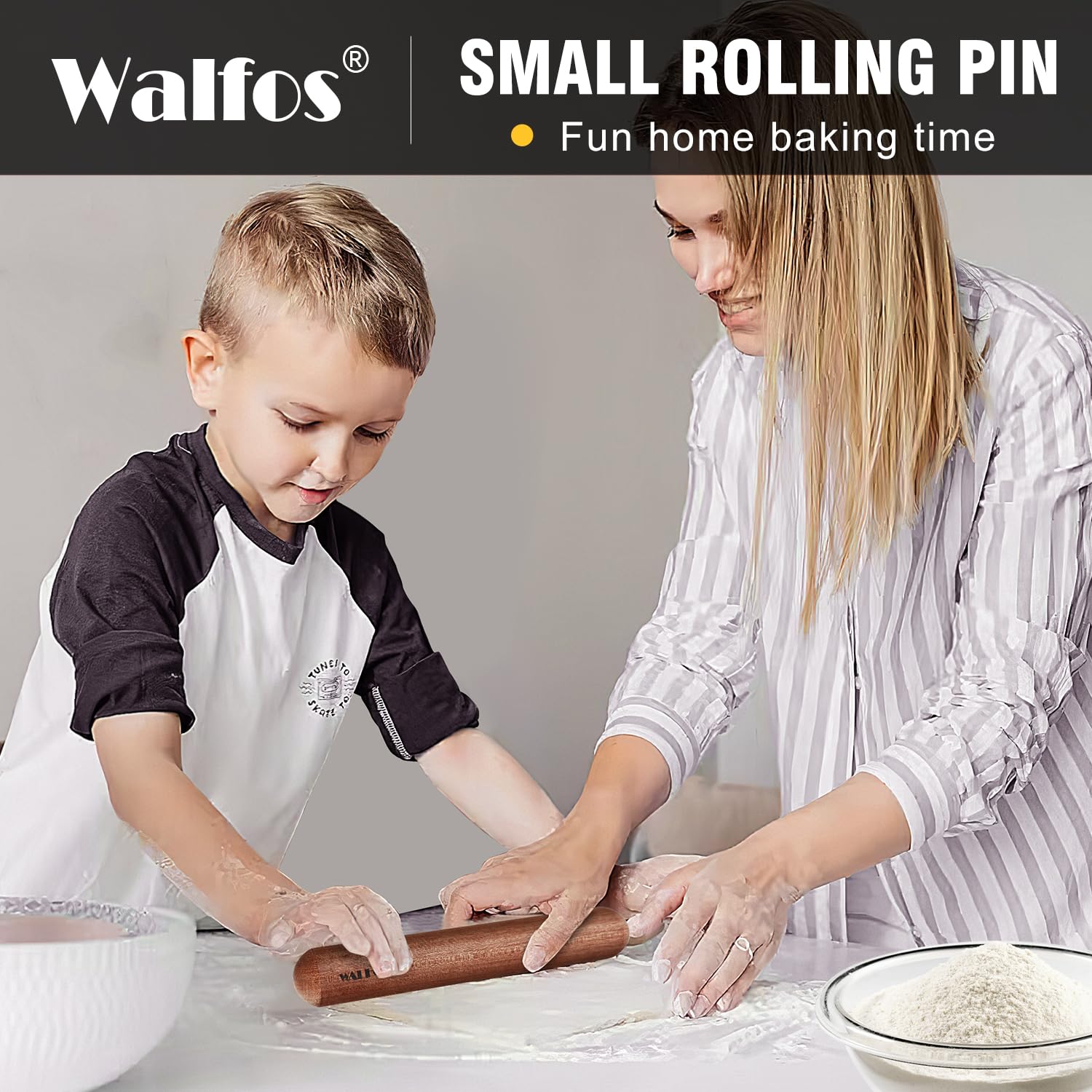 Walfos kids-friendly rolling pin for family baking sessions.