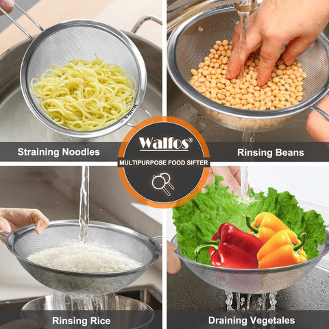 Walfos long-handle strainer offers safer lifting from boiling water.