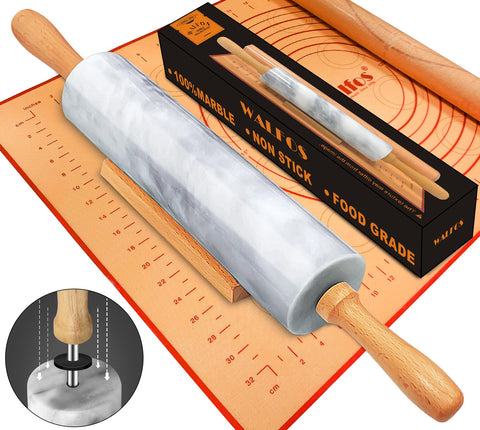 Walfos marble rolling pin in gray and white with smooth grip for easy dough rolling