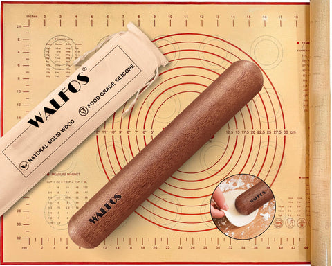 Walfos mini rolling pin set in natural wood, 8-inch, for smooth dough control.