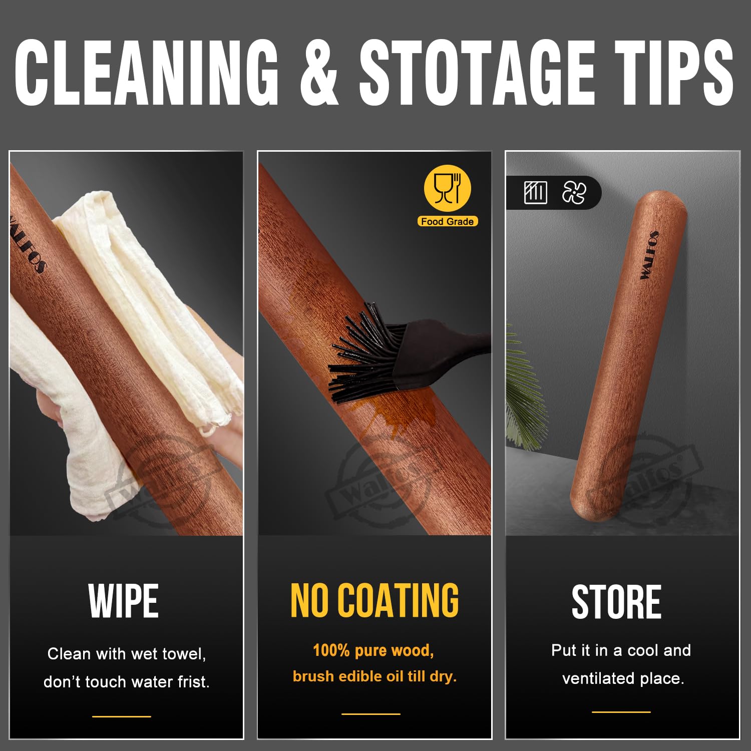 Walfos mini rolling pin set with nonstick silicone mat for easy rolling.