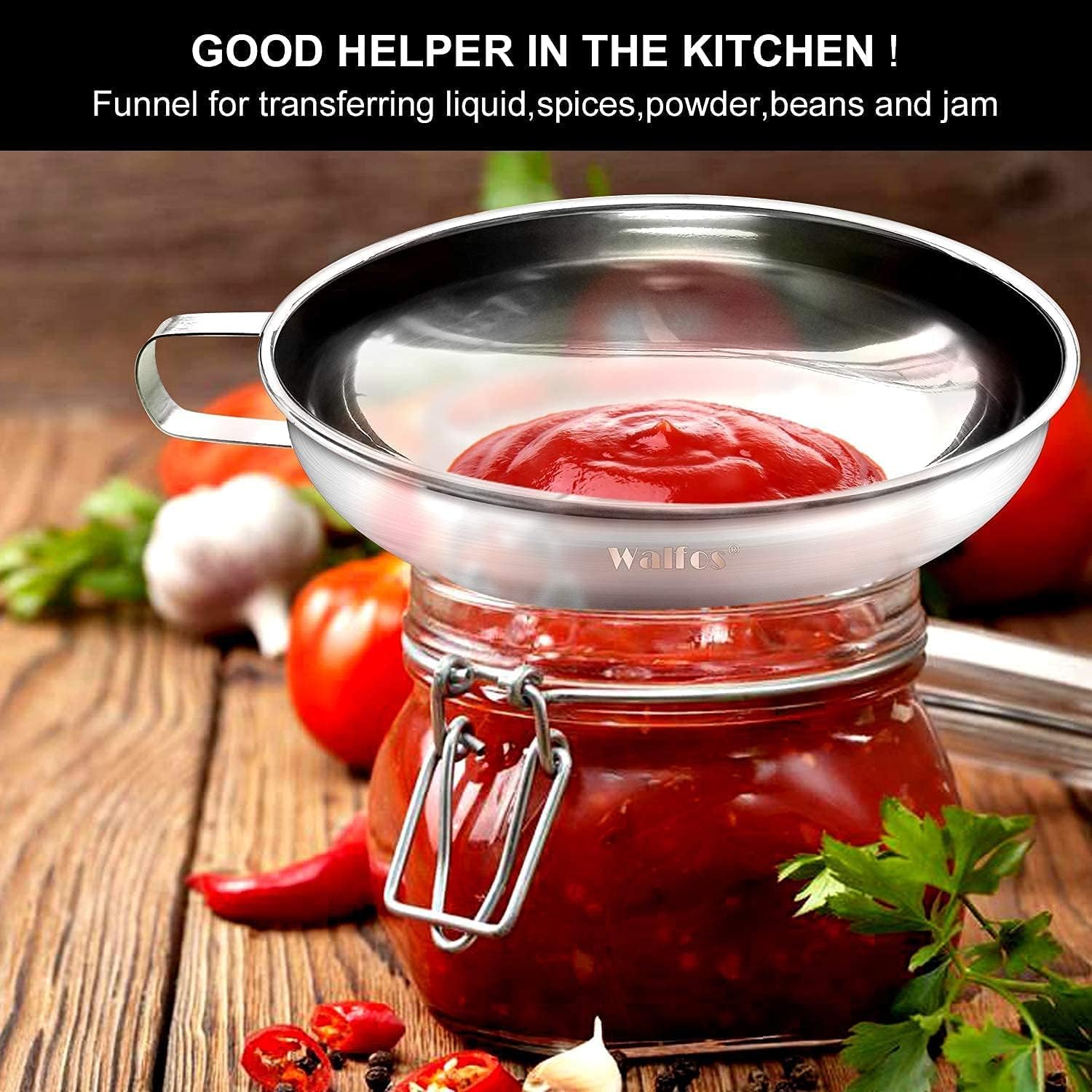 Walfos versatile funnel suitable for spices, grains, and vegetables