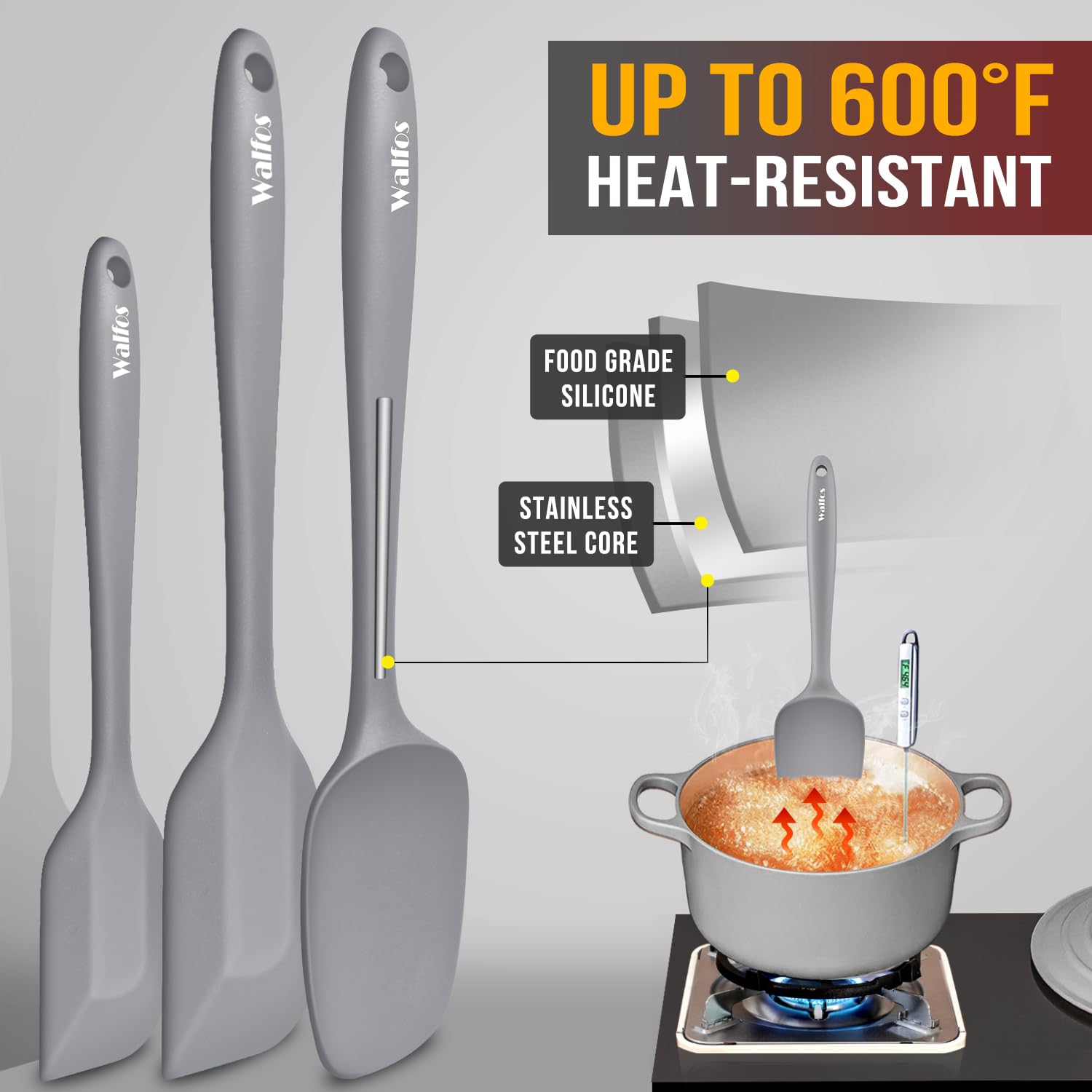 Walfos one-piece silicone spatula design for easy cleanup