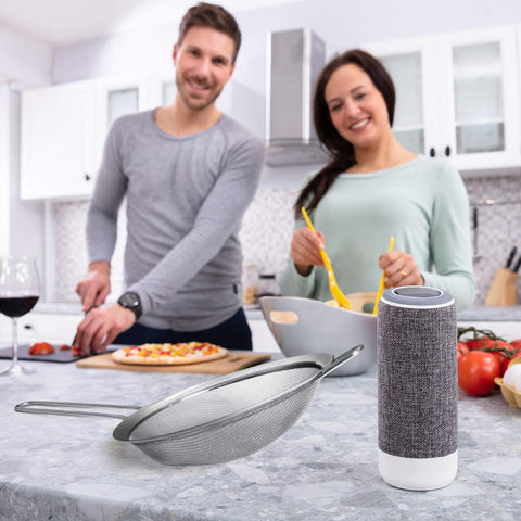 Walfos pasta-vegetable strainer makes draining noodles easy.