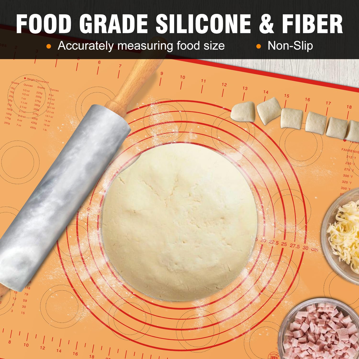 Walfos pastry mat includes measurement scales for precise dough portions