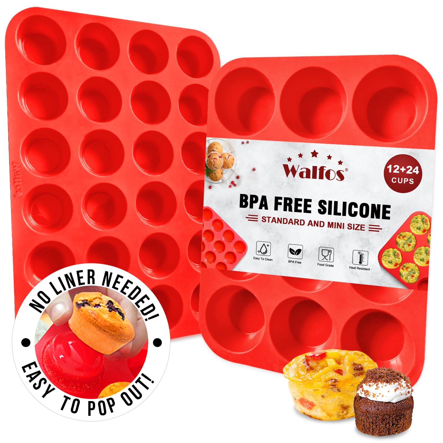 Walfos regular 12-cup muffin pan for batch baking and even heat.