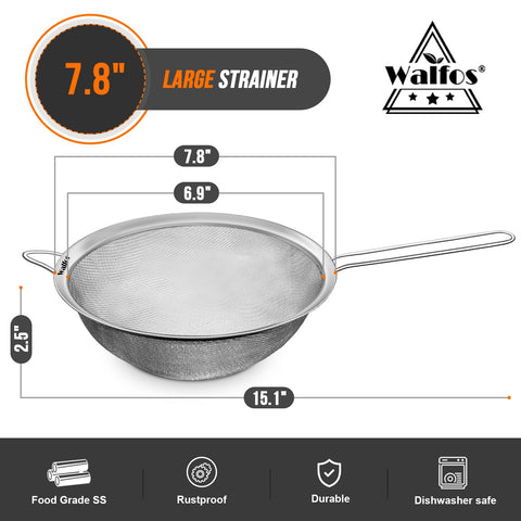 Walfos strainer with reinforced steel ring for durability.
