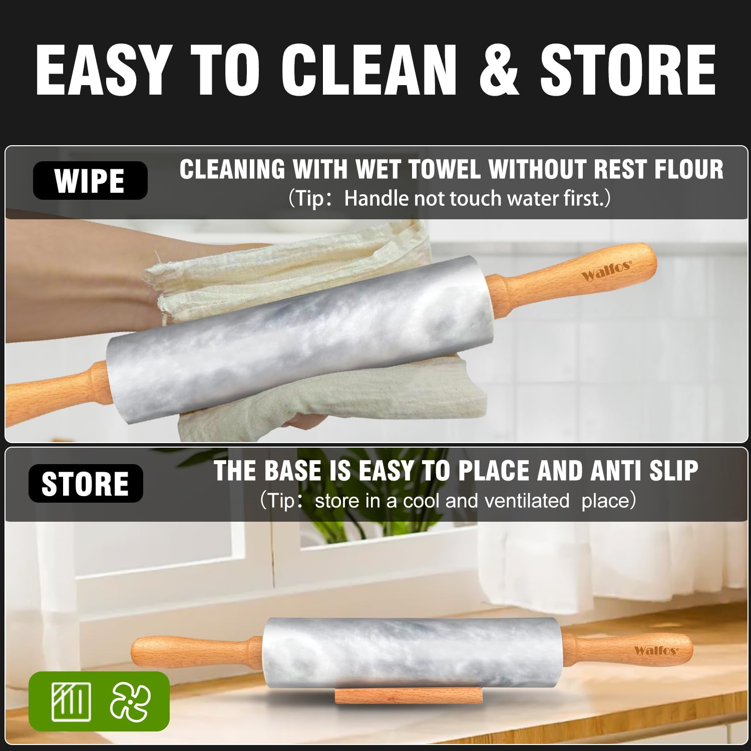 Walfos rolling pin and mat set stores neatly on the bracket