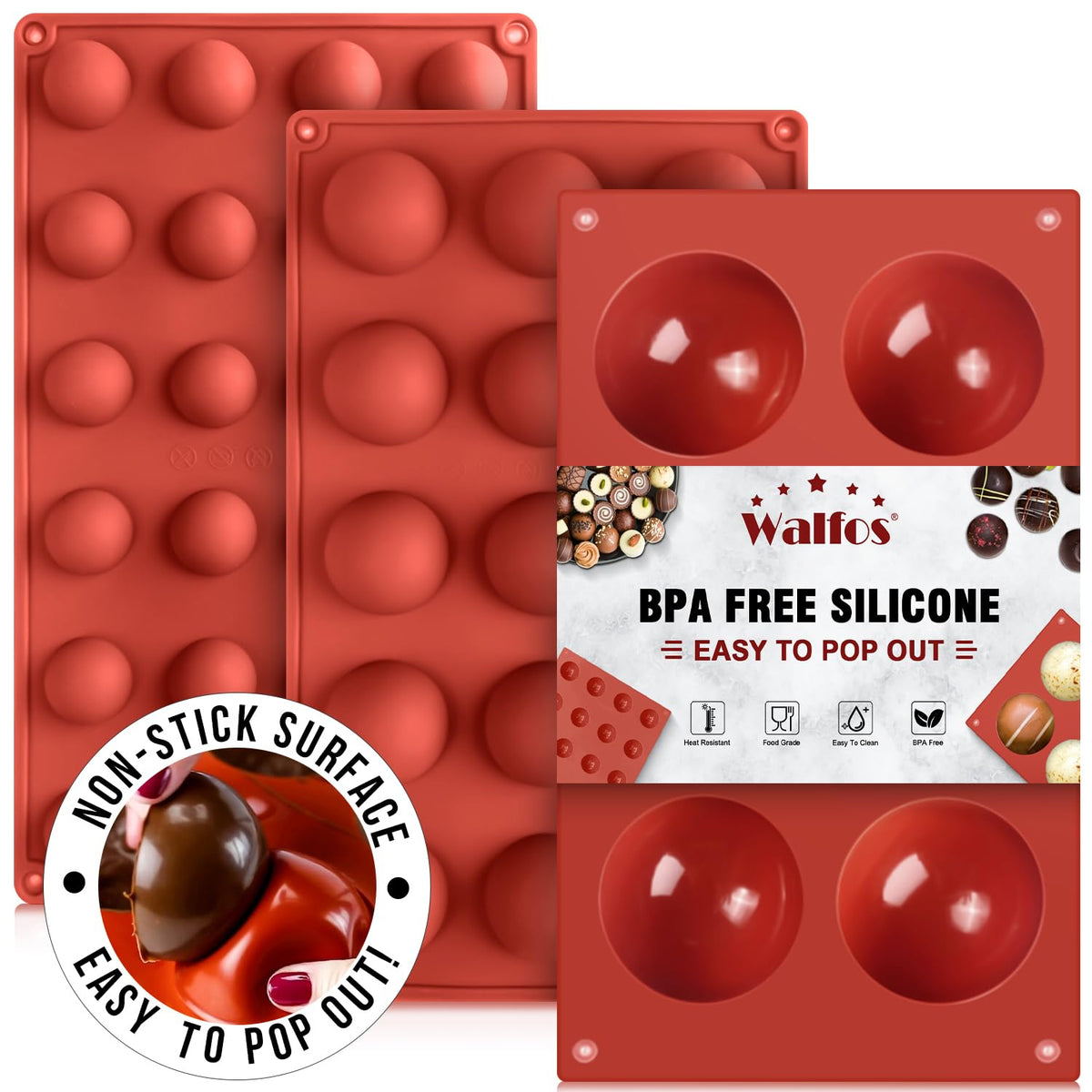 Walfos 6-cup semi-sphere mold for chocolate domes and easy release