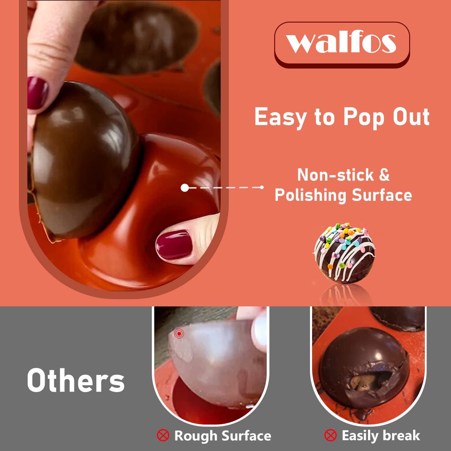 Walfos semi-sphere silicone mold for chocolate dome creations.