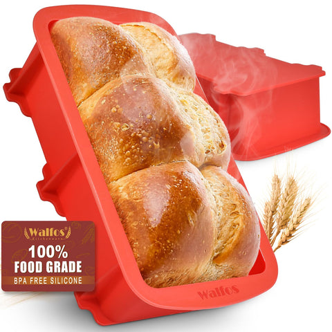 Walfos silicone bread loaf pan 9x5 exterior shows sturdy nonstick performance for easy release.