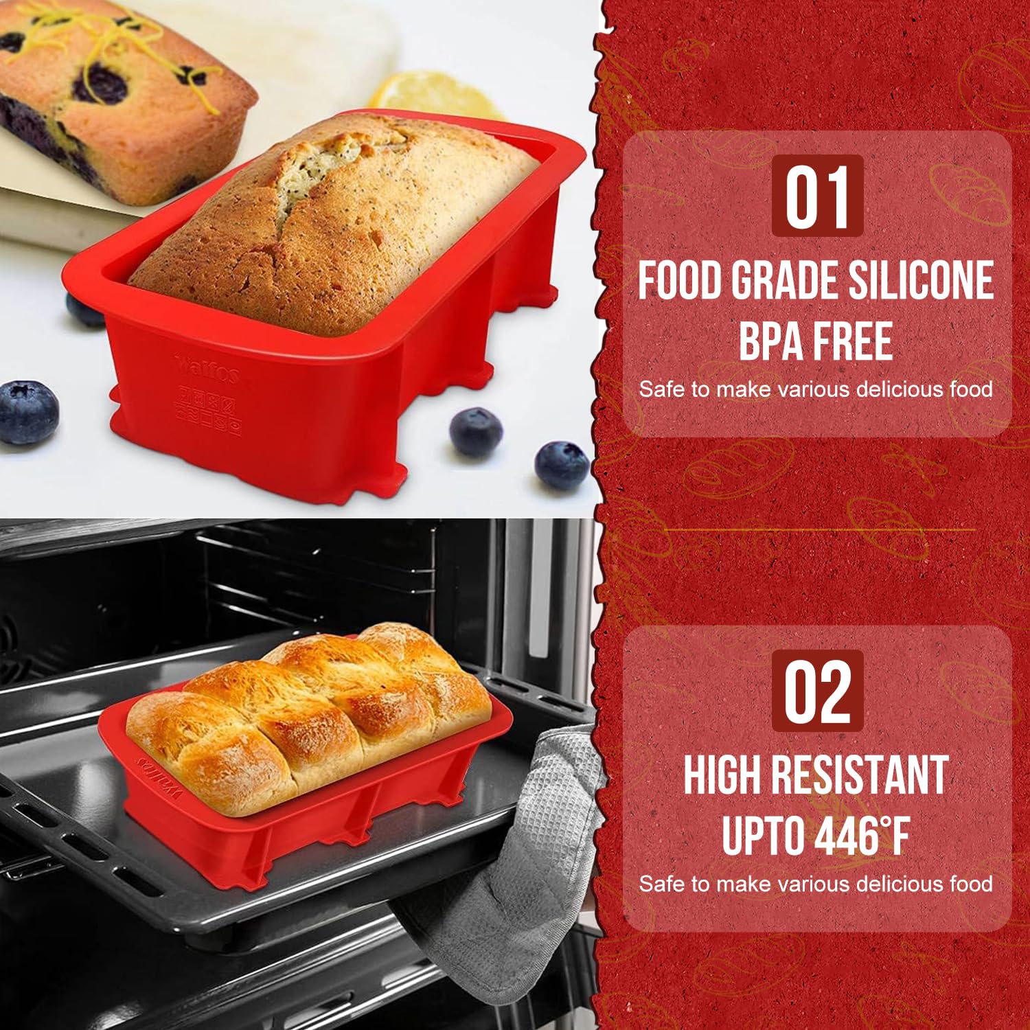 Walfos silicone bread loaf pan heat-resistance makes it oven-safe for versatile baking.
