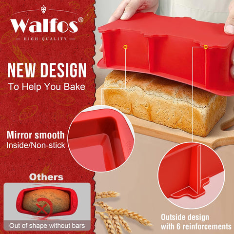 Walfos silicone loaf pan nonstick interior supports effortless release and quick cleanup after baking.