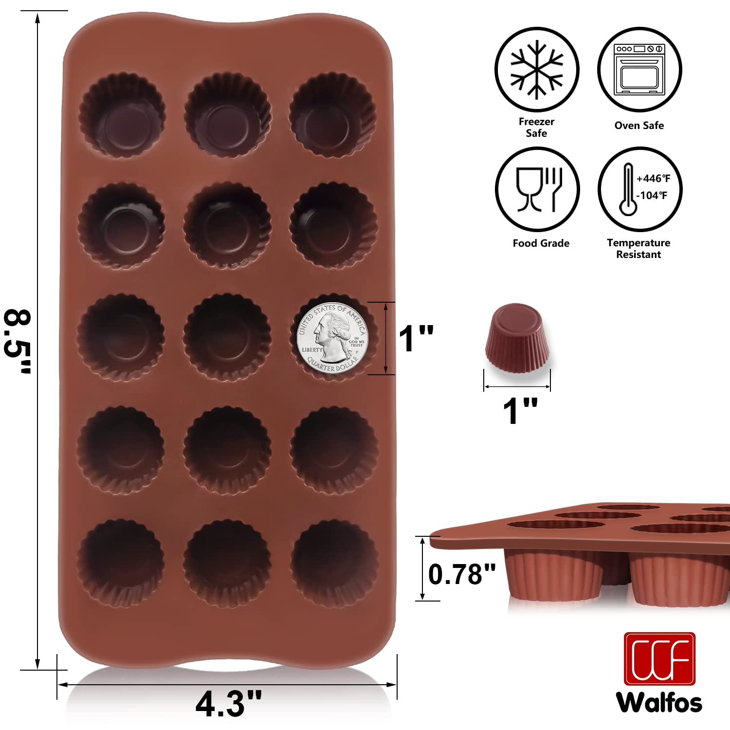 Walfos silicone candy mold keeps shapes intact for chocolate snacks.